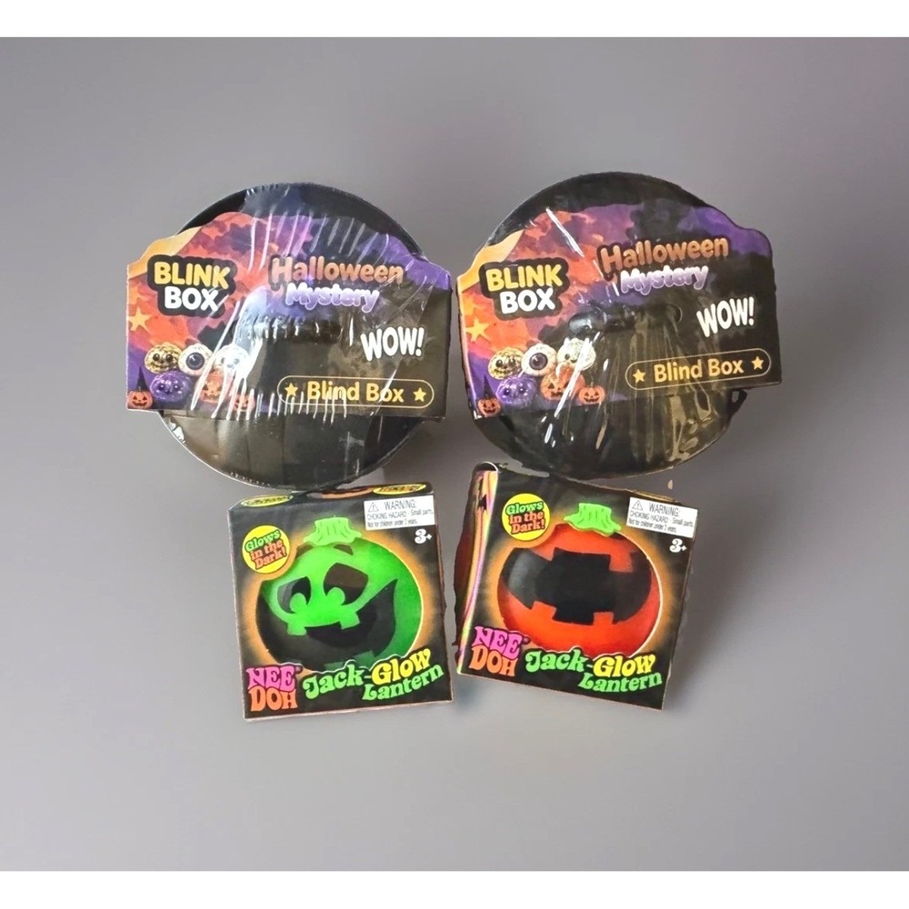Halloween NeeDoh 4pc Bundle - 2x Jack-Glow Lanterns + 2x Sealed Blink Boxes